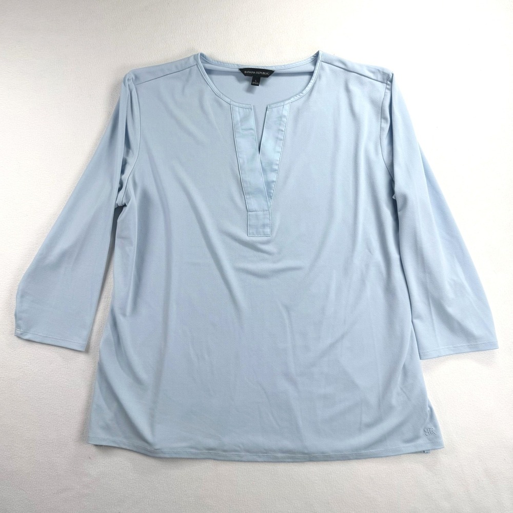 Banana Republic Womens Light Blue‎ Split Neck 3/4 Sleeve Blouse Top Shirt Large